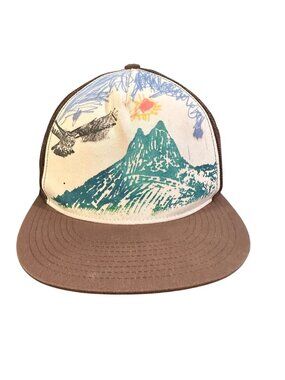 Vintage Brown Trucker Hat With Artistic Mountain & Eagle Graphic Design Adjustab